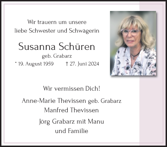 Traueranzeige von Susanna Schüren von trauer.extra-tipp-moenchengladbach.de
