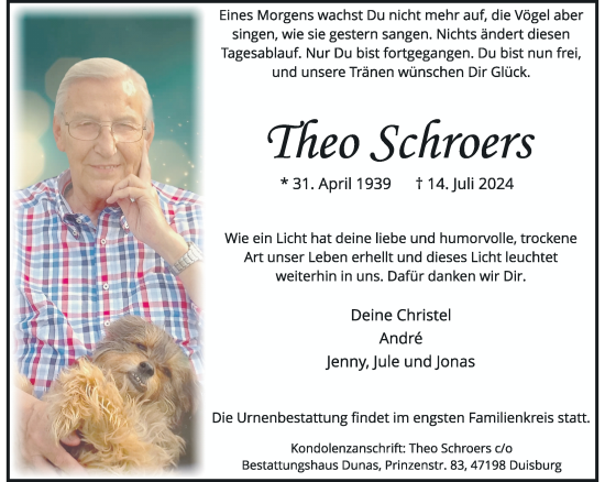 Traueranzeige von Theo Schroers von trauer.extra-tipp-moenchengladbach.de