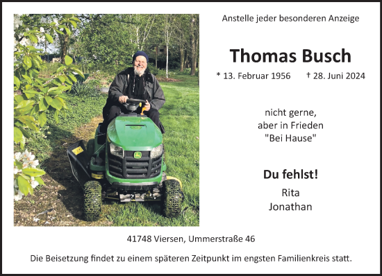 Traueranzeige von Thomas Busch von trauer.extra-tipp-moenchengladbach.de