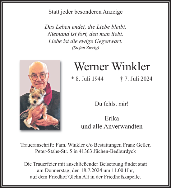 Traueranzeige von Werner Winkler von trauer.extra-tipp-moenchengladbach.de