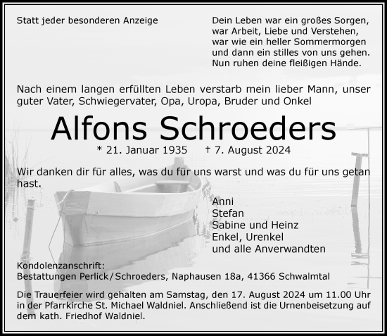 Traueranzeige von Alfons Schroeders von trauer.extra-tipp-moenchengladbach.de