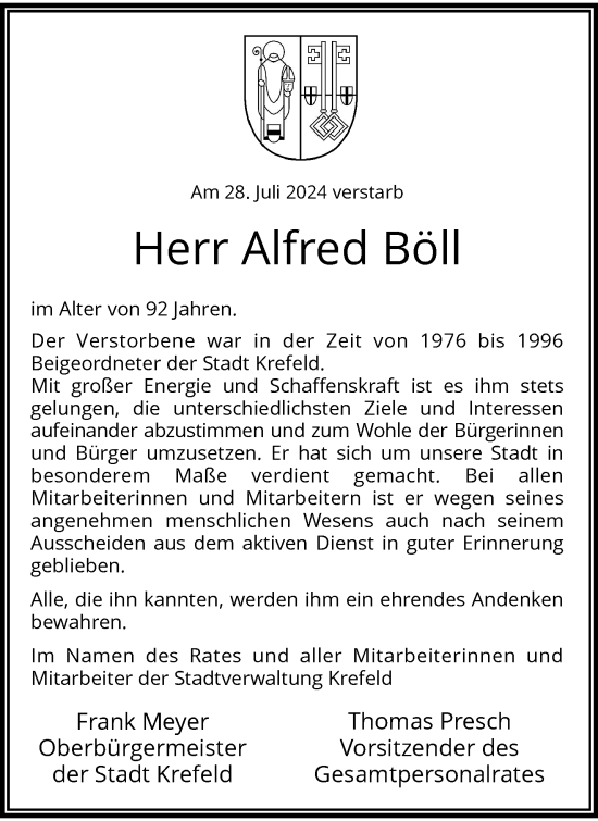 Traueranzeige von Alfred Böll von trauer.extra-tipp-moenchengladbach.de