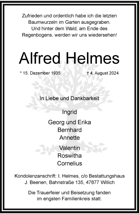 Traueranzeige von Alfred Helmes von trauer.extra-tipp-moenchengladbach.de