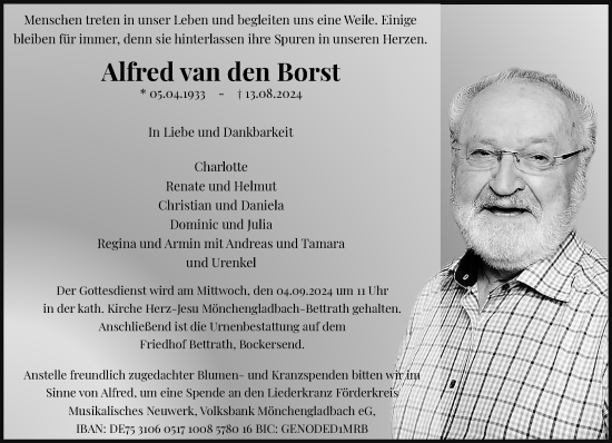 Traueranzeige von Alfred van den Borst von trauer.extra-tipp-moenchengladbach.de