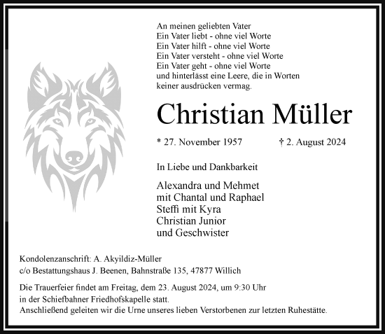 Traueranzeige von Christian Müller von trauer.extra-tipp-moenchengladbach.de