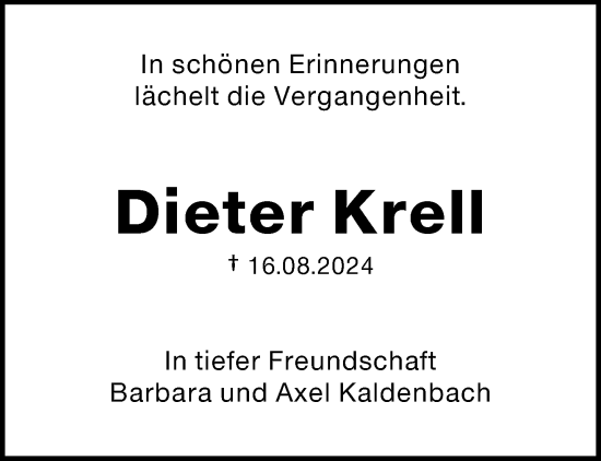 Traueranzeige von Dieter Krell von trauer.wuppertaler-rundschau.de