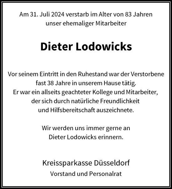 Traueranzeige von Dieter Lodowicks von trauer.duesseldorfer-anzeiger.de