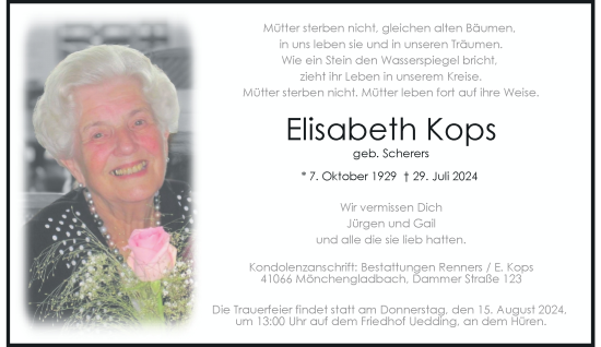 Traueranzeige von Elisabeth Kops von trauer.extra-tipp-moenchengladbach.de