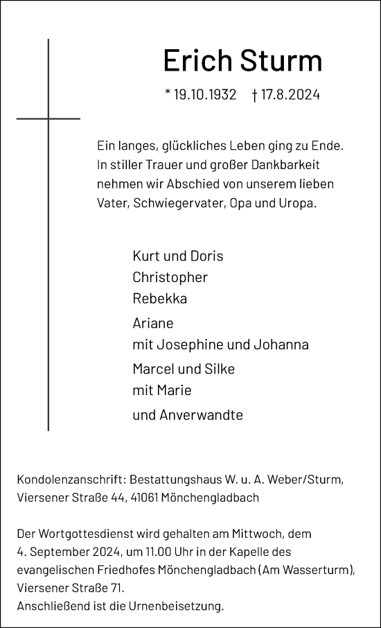 Traueranzeige von Erich Sturm von trauer.extra-tipp-moenchengladbach.de