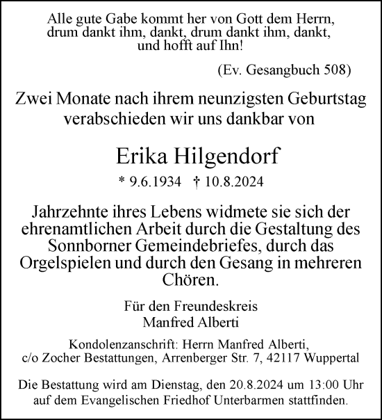 Traueranzeige von Erika Hilgendorf von trauer.wuppertaler-rundschau.de