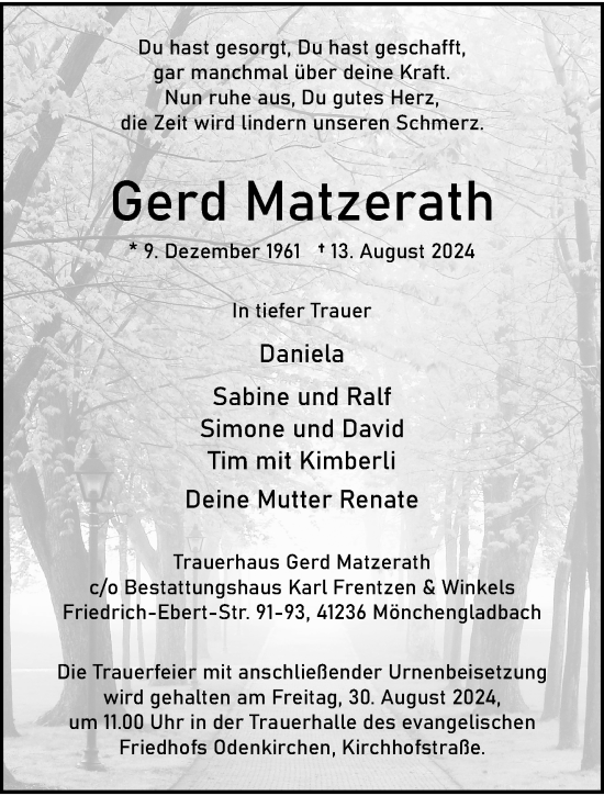 Traueranzeige von Gerd Matzerath von trauer.extra-tipp-moenchengladbach.de