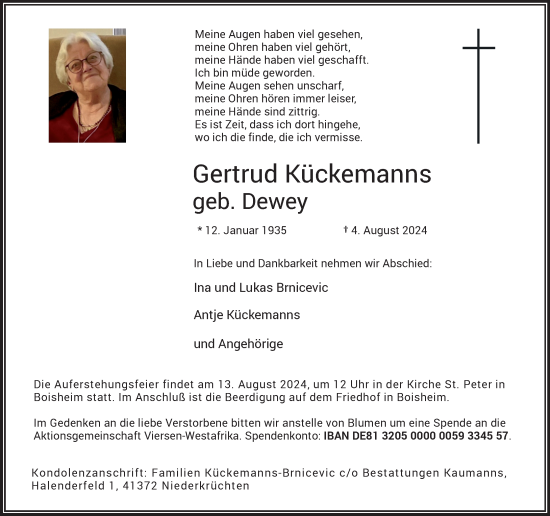 Traueranzeige von Gertrud Kückemanns von trauer.extra-tipp-moenchengladbach.de