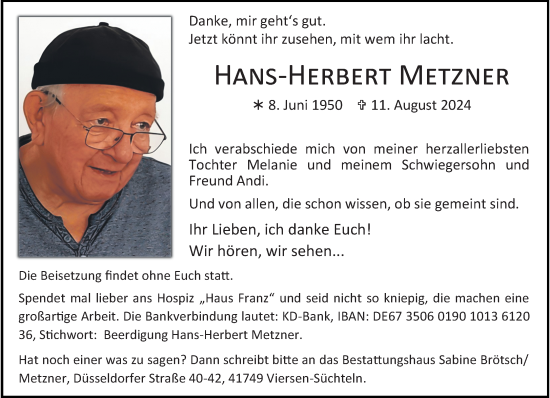 Traueranzeige von Hans-Herbert Metzner von trauer.extra-tipp-moenchengladbach.de