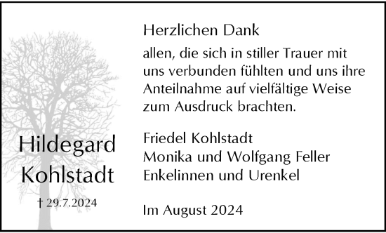 Traueranzeige von Hildegard Kohlstadt von trauer.wuppertaler-rundschau.de