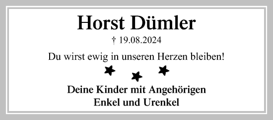 Traueranzeige von Horst Dümler von trauer.extra-tipp-moenchengladbach.de