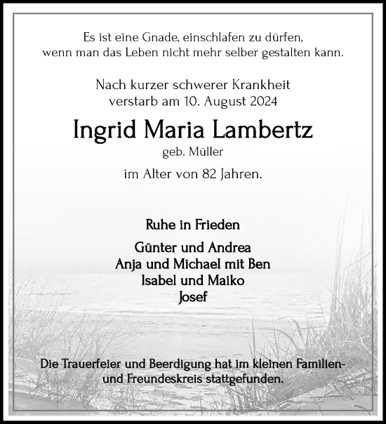 Traueranzeige von Ingrid Maria Lambertz von trauer.extra-tipp-moenchengladbach.de