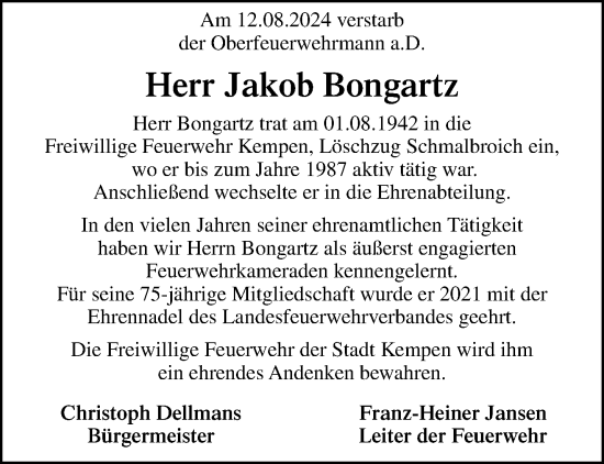 Traueranzeige von Jakob Bongartz von trauer.extra-tipp-moenchengladbach.de