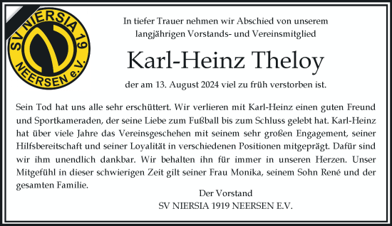 Traueranzeige von Karl-Heinz Theloy von trauer.extra-tipp-moenchengladbach.de