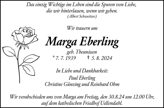 Traueranzeige von Marga Eberling von trauer.wuppertaler-rundschau.de