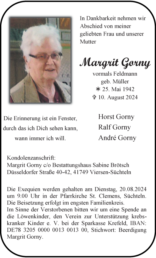 Traueranzeige von Margrit Gorny von trauer.extra-tipp-moenchengladbach.de