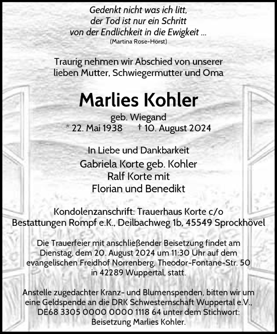 Traueranzeige von Marlies Kohler von trauer.wuppertaler-rundschau.de