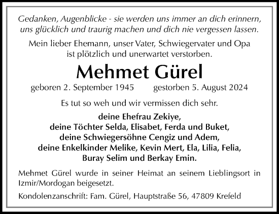 Traueranzeige von Mehmet Gürel von trauer.extra-tipp-moenchengladbach.de