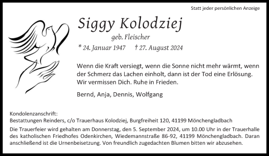 Traueranzeige von Siggy Kolodziej von trauer.extra-tipp-moenchengladbach.de