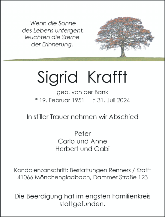 Traueranzeige von Sigrid Krafft von trauer.extra-tipp-moenchengladbach.de