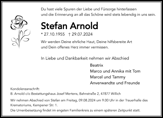 Traueranzeige von Stefan Arnold von trauer.extra-tipp-moenchengladbach.de