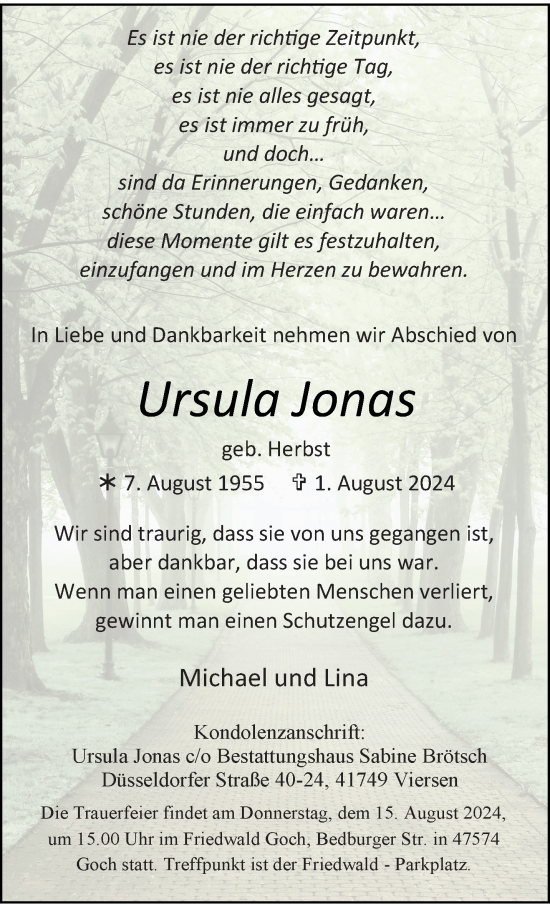 Traueranzeige von Ursula Jonas von trauer.extra-tipp-moenchengladbach.de