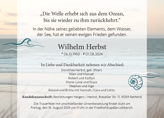 Traueranzeige von Wilhelm Herbst von trauer.extra-tipp-moenchengladbach.de