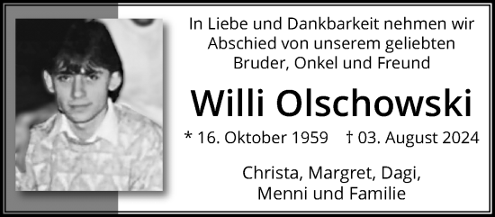 Traueranzeige von Willi Olschowski von trauer.extra-tipp-moenchengladbach.de