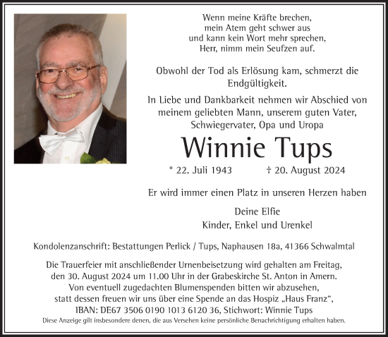 Traueranzeige von Winnie Tups von trauer.extra-tipp-moenchengladbach.de