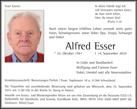 Traueranzeige von Alfred Esser von trauer.extra-tipp-moenchengladbach.de