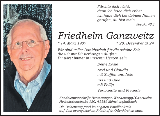 Traueranzeige von Friedhelm Ganzweitz von trauer.extra-tipp-moenchengladbach.de