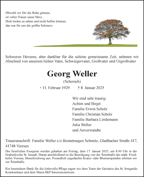 Traueranzeige von Georg Weller von trauer.extra-tipp-moenchengladbach.de