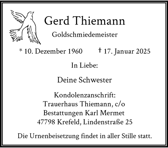 Traueranzeige von Gerd Thiemann von trauer.extra-tipp-moenchengladbach.de