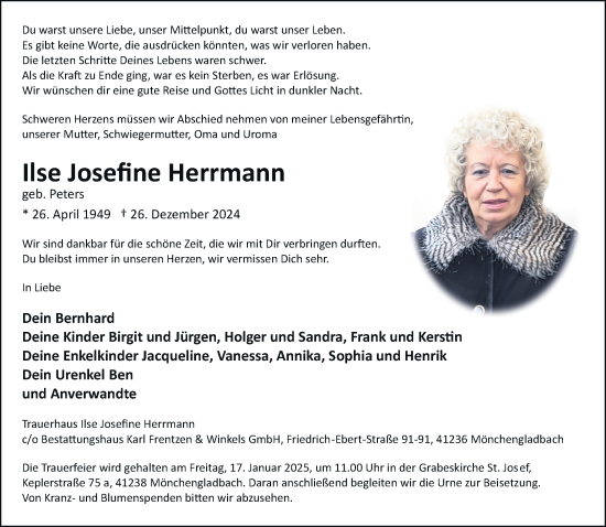 Traueranzeige von Ilse Josefine Herrmann von trauer.extra-tipp-moenchengladbach.de