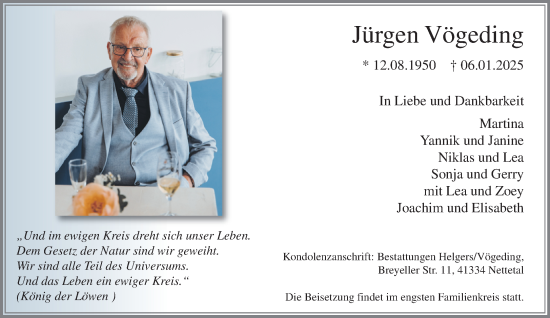 Traueranzeige von Jürgen Vögeding von trauer.extra-tipp-moenchengladbach.de