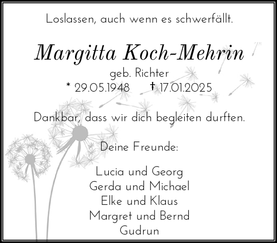 Traueranzeige von Margitta Koch-Mehrin von trauer.wuppertaler-rundschau.de