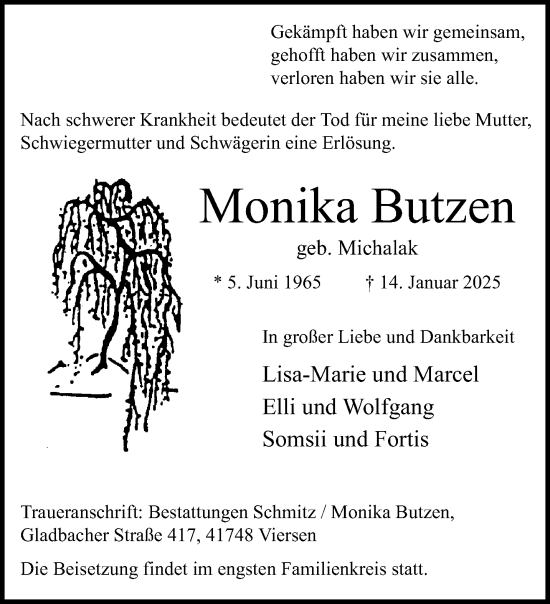 Traueranzeige von Monika Butzen von trauer.extra-tipp-moenchengladbach.de