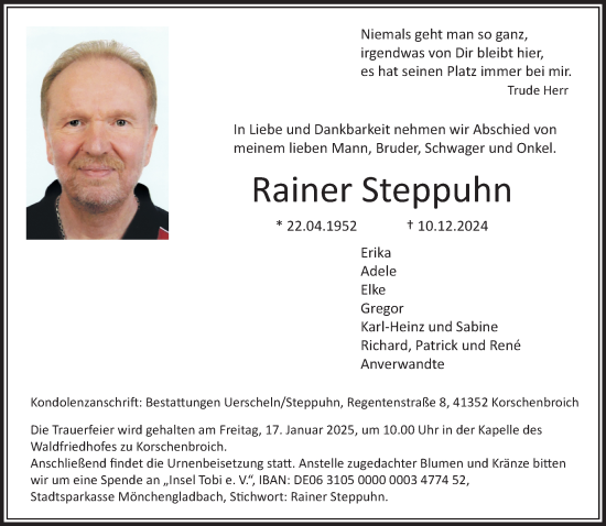 Traueranzeige von Rainer Steppuhn von trauer.extra-tipp-moenchengladbach.de