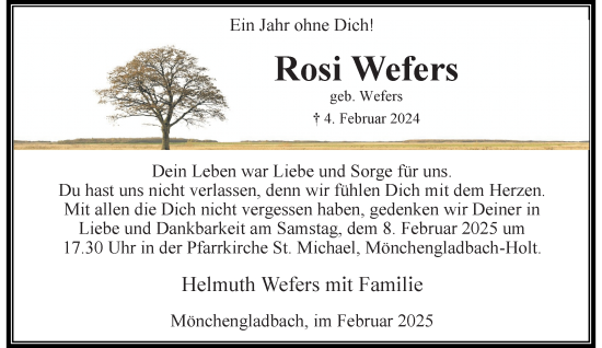 Traueranzeige von Rosi Wefers von trauer.extra-tipp-moenchengladbach.de