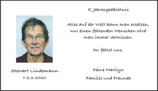 Traueranzeige von Stewart Lindemann von trauer.wuppertaler-rundschau.de