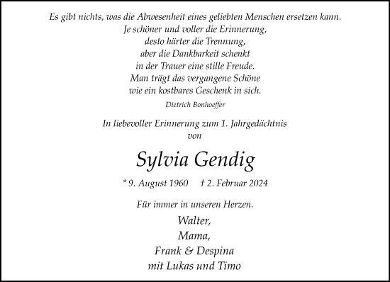 Traueranzeige von Sylvia Gendig von trauer.extra-tipp-moenchengladbach.de