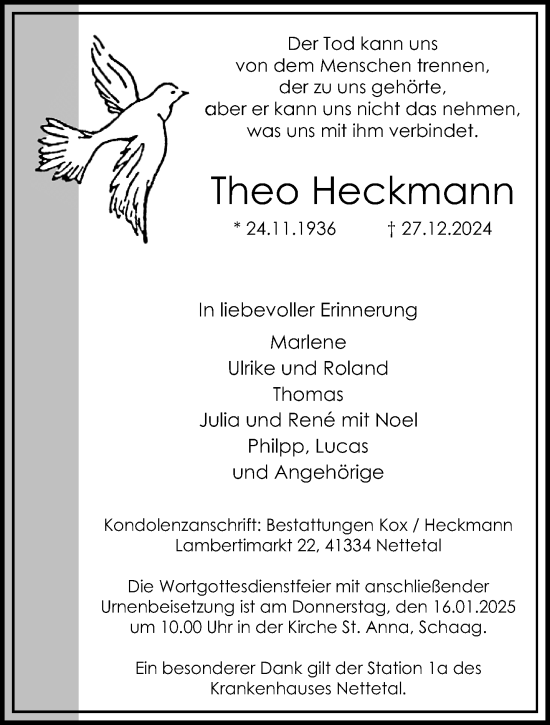 Traueranzeige von Theo Heckmann von trauer.extra-tipp-moenchengladbach.de