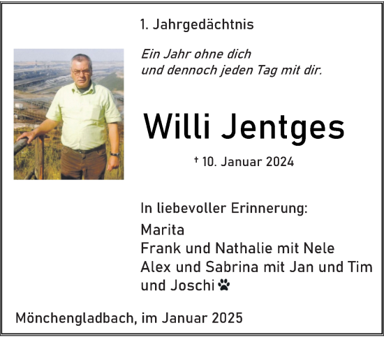 Traueranzeige von Willi Jentges von trauer.extra-tipp-moenchengladbach.de