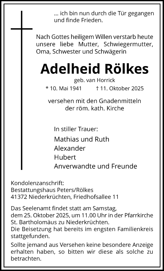 Traueranzeige von Adelheid Rölkes von trauer.panorama-anzeigenblatt.de