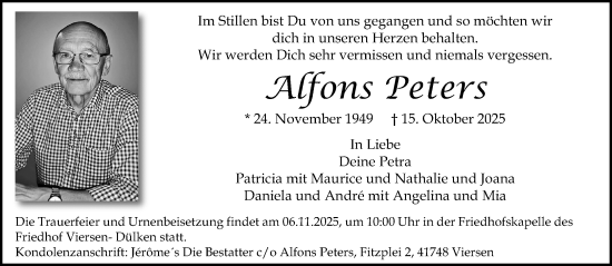 Traueranzeige von Alfons Peters von trauer.panorama-anzeigenblatt.de