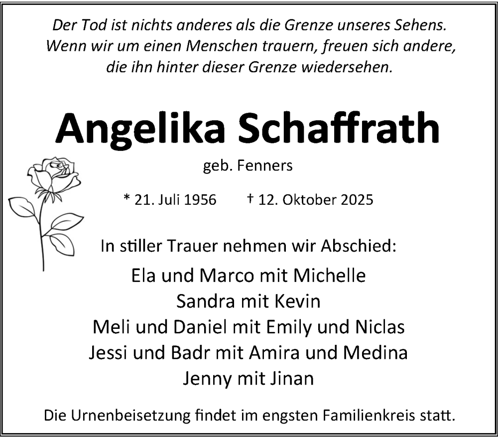  Traueranzeige für Angelika Schaffrath vom 19.10.2025 aus trauer.panorama-anzeigenblatt.de